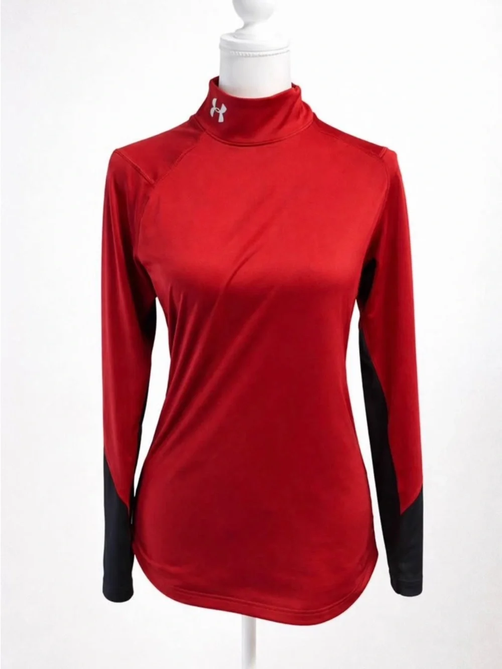 Under Armour Red Long-Sleeve Mock Neck Performance Top with Black Panels - Picture 1 of 1